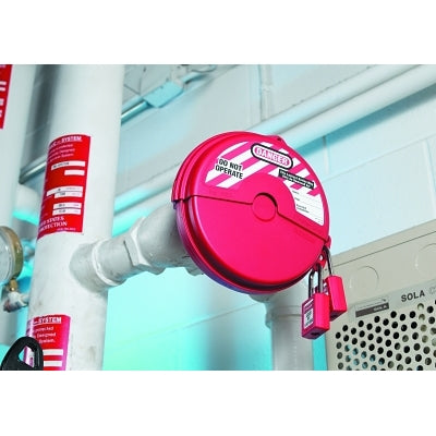 Master Lock Company Rotating Gate Valve Lockout, 8 in to 13 in dia Handle, Red (470-484)
