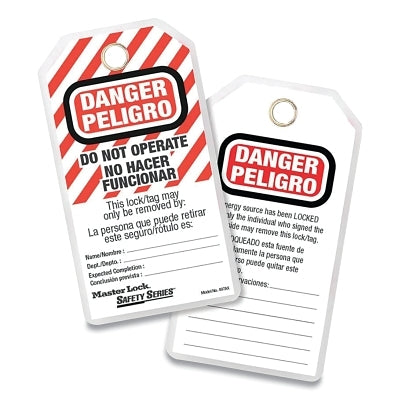Master Lock Company Do Not Operate Safety Tag, Spanish/English, 3-1/8 in W, 5-3/4 in H, White (470-497AX)