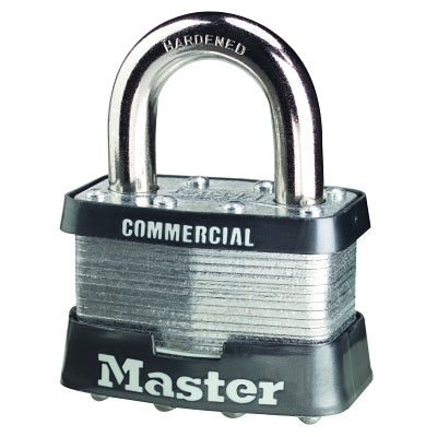 Master Lock Company No. 5 Laminated Steel Padlock, 3/8 in dia x 15/16 in W x 1 in H Shackle, Silver/Blue, Keyed Different (470-5D)