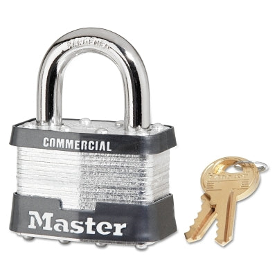 Master Lock Company No. 5 Laminated Steel Padlock, 3/8 in dia x 15/16 in W x 1 in H Shackle, Silver/Gray, Keyed Alike, Keyed A1378 (470-5KA-A1378)