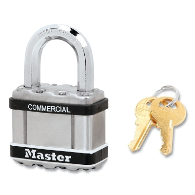 Master Lock Company Wide Commercial Magnum Laminated Steel Padlock, Alike-Keyed, No A112, 1 in Shackle Height, 2 in Body Width, Silver (470-M5KASTS-A112)