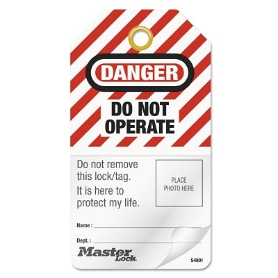Master Lock Company Self-Laminating Photo ID Tag, 3-1/5 in W x 5-4/5 in L, English, White/Red (470-S4801)
