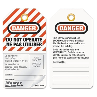 Master Lock Company Self-Laminating Photo ID Tags, English/French, 5 4/5 in x 3 1/5 in, WH, Red, BK (470-S4801LFRLEN)