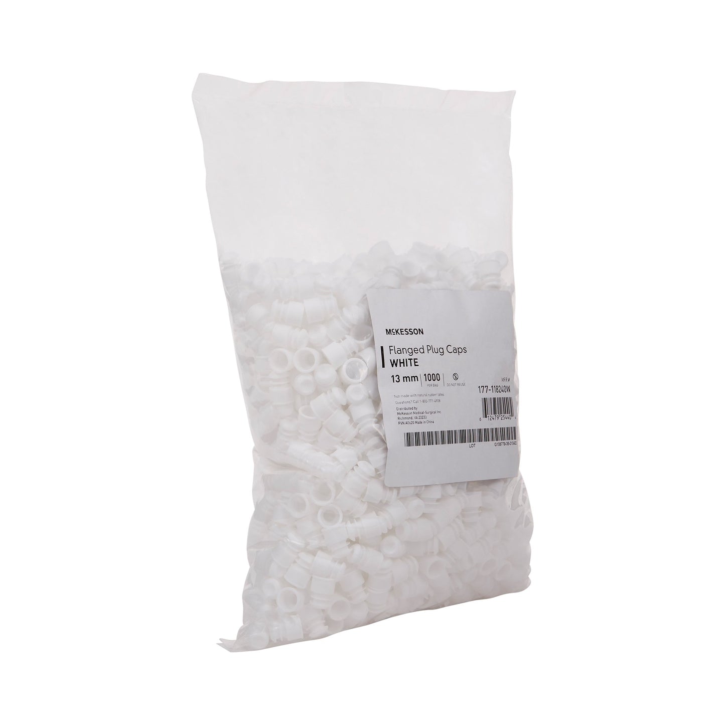 McKesson Tube Closure Polyethylene Flanged Plug Cap White 13 mm For Use with 13 mm Blood Drawing Tubes, Glass Test Tubes, Plastic Culture Tubes NonSterile (1175284_BG)