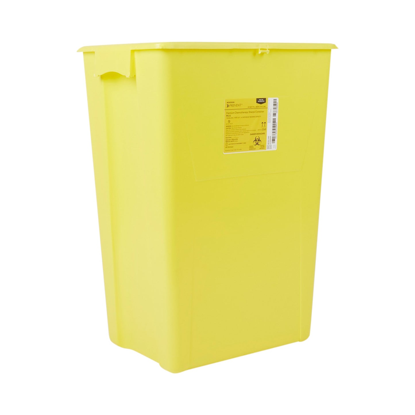 McKesson Prevent® Chemotherapy Waste Container Yellow Base 24-3/5 H X 17-3/10 W X 13 L Inch Vertical Entry 18 Gallon (862687_CS)