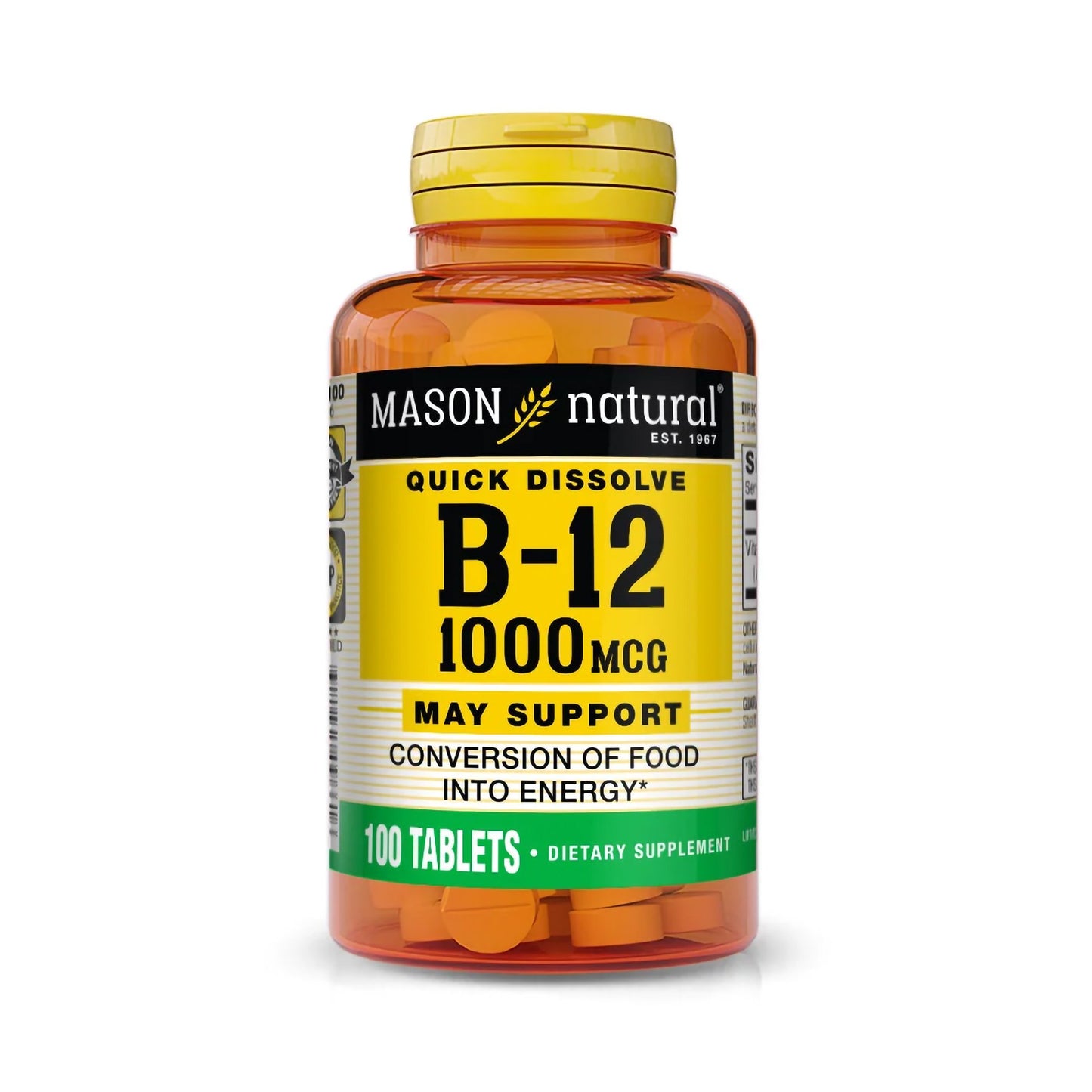 Mason Natural® Vitamin Supplement Vitamin B12 1,000 mcg Strength Tablet 100 per Bottle (853039_BT)