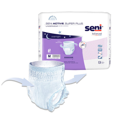 Seni® Active Super Plus Unisex Adult Absorbent Underwear Pull On with Tear Away Seams Medium Disposable Heavy Absorbency (1163818_CS)