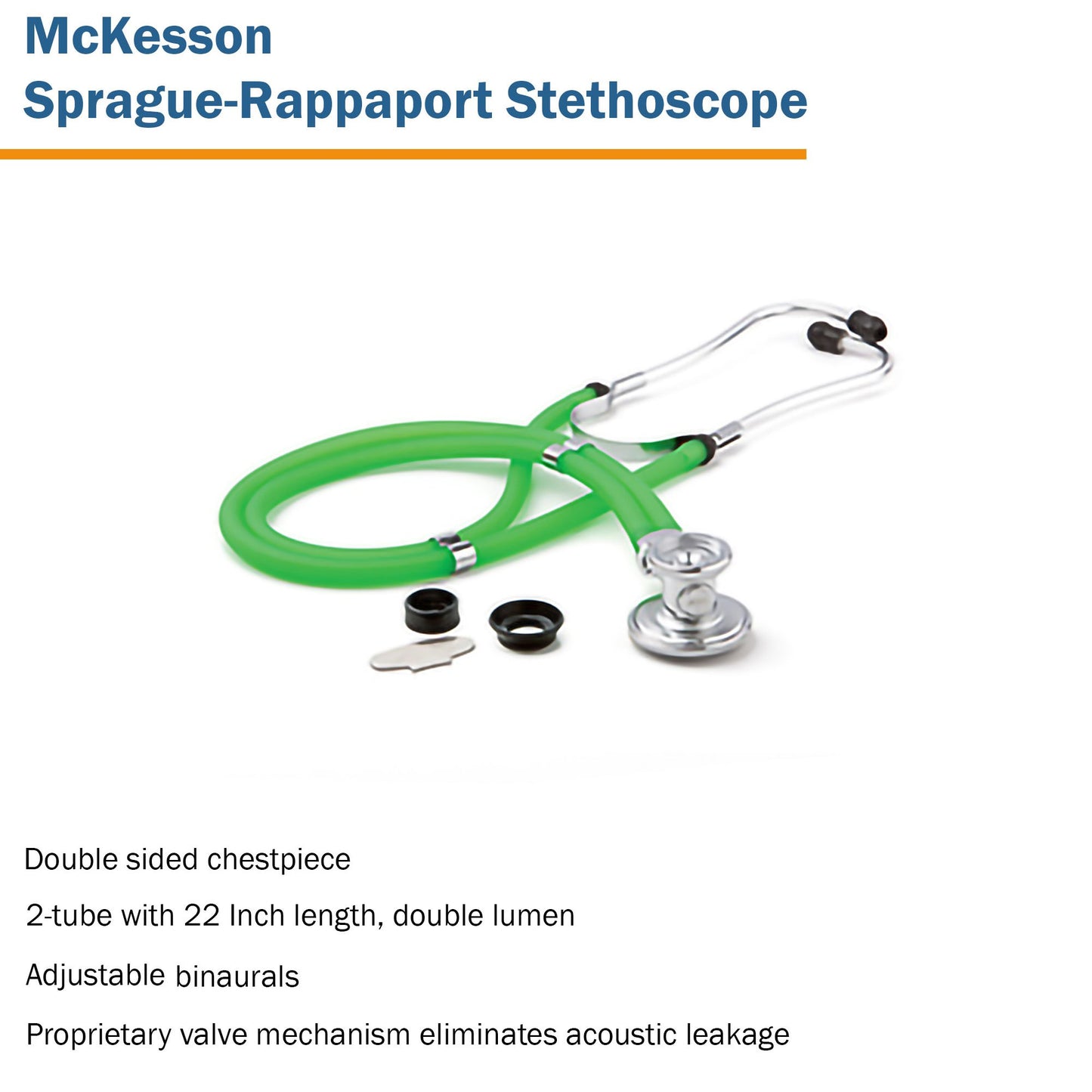 McKesson Sprague Stethoscope Green 2-Tube 22 Inch Tube Double Sided Chestpiece (1089447_EA)