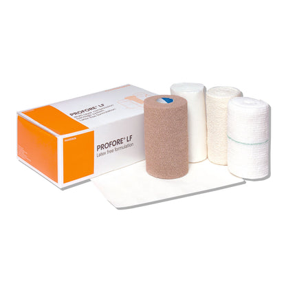 Profore LF 4 Layer Compression Bandage System Multiple Sizes Self-Adherent / Tape Closure Tan / White NonSterile Standard Compression (433106_CS)