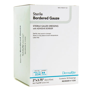 DermaRite® Bordered Gauze Island Dressing 2 X 3-3/4 Inch Square Sterile (946441_EA)