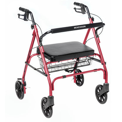 McKesson Bariatric 4 Wheel Rollator Red Adjustable Height / Folding Steel Frame (1205412_CS)