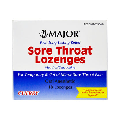 Major® Sore Throat Relief 15 mg - 4 mg Strength Lozenge 18 per Box (852678_PK)