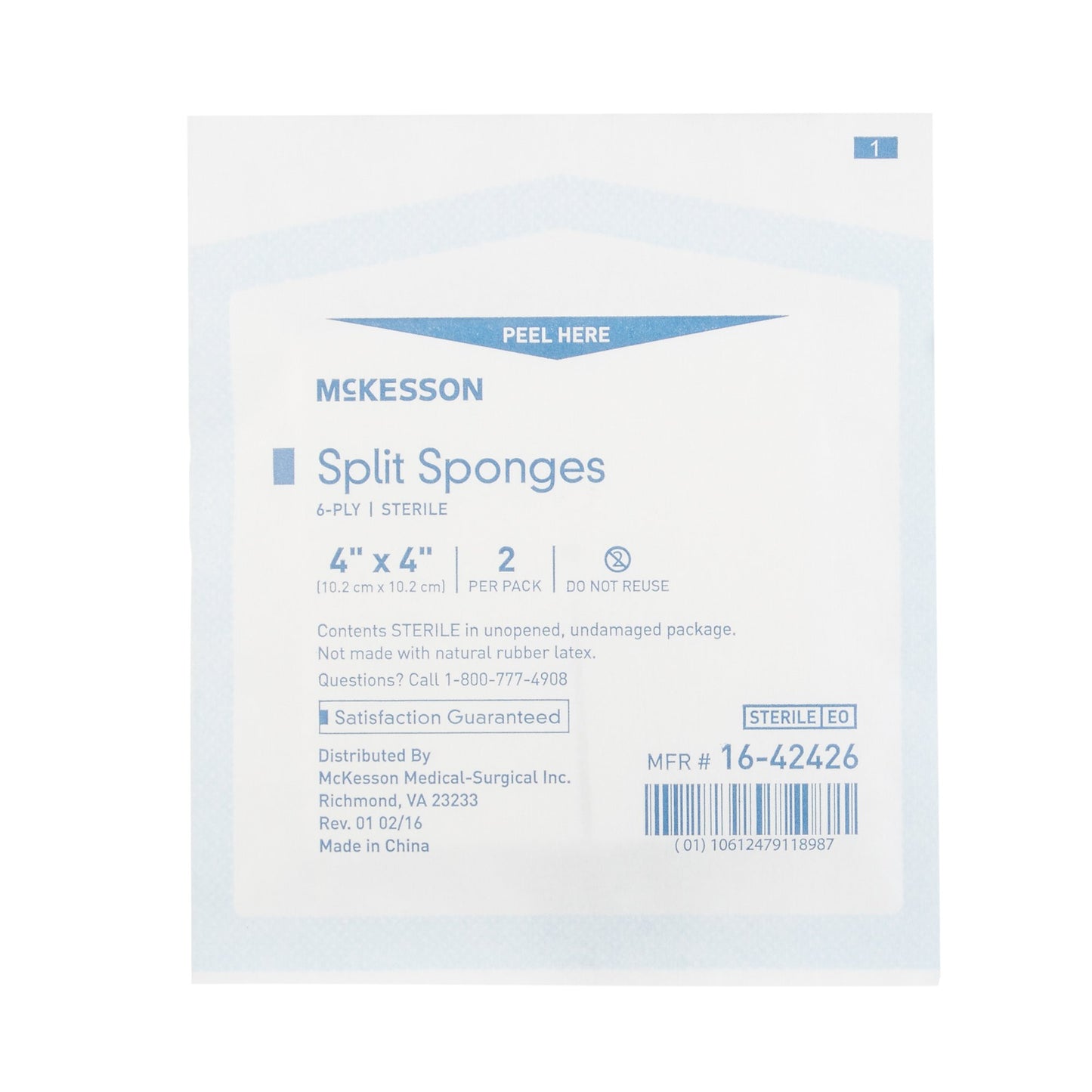 McKesson Drain Sponge 4 X 4 Inch 6-Ply Sterile 2 per Pack (446056_PK)