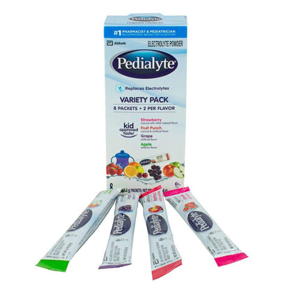 Pedialyte® Powder Packs Oral Electrolyte Solution Fruit Punch / Grape / Apple / Strawberry Flavor 0.3 oz. Electrolyte (843442_PK)
