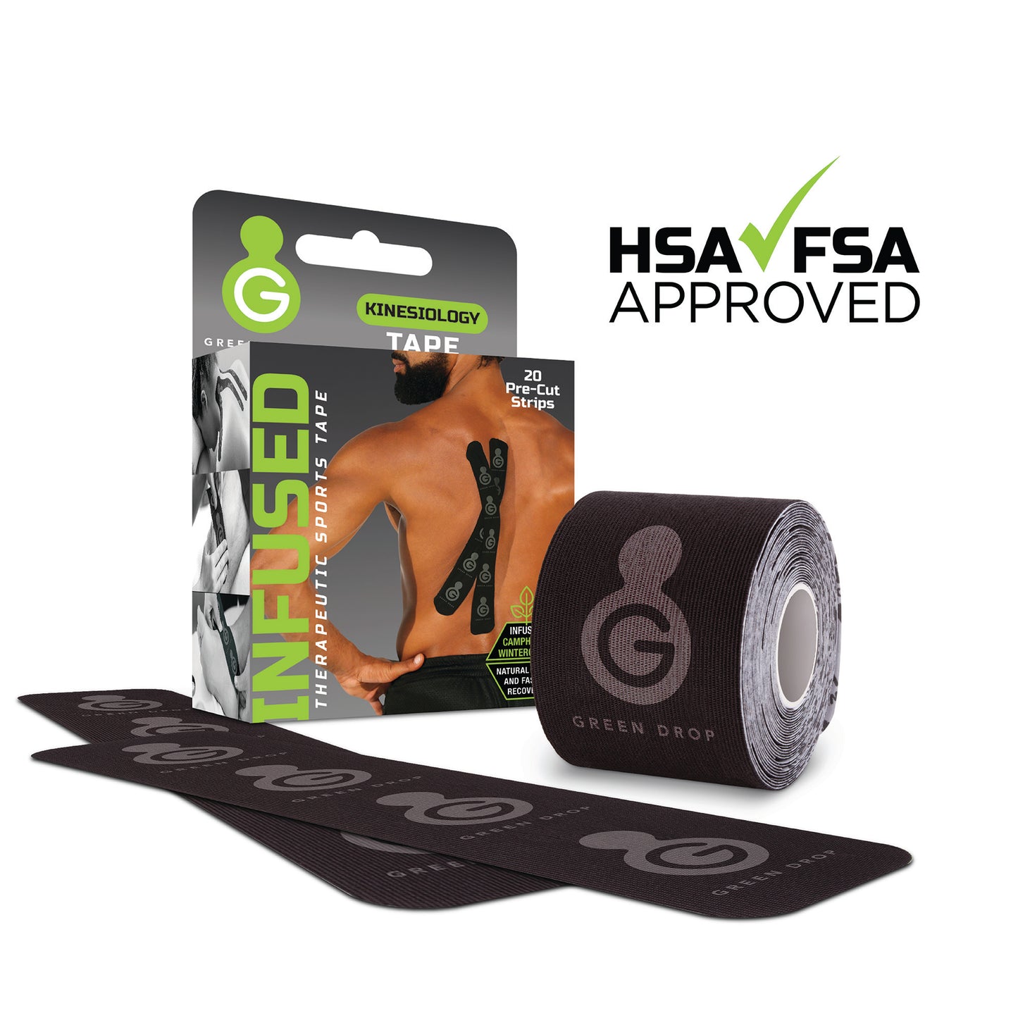 Green Drop™ Kinesiology Tape Black 2 X 10 Inch Nylon / Polyester / Spandex NonSterile (1230639_CS)