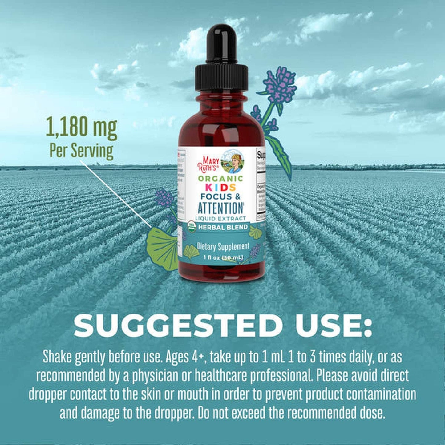 Mary Ruth's® Organic Kids Focus & Attention Dietary Supplement Organic Proprietary Blend 1,180 mg Strength Drop 1 oz. (1271770_EA)