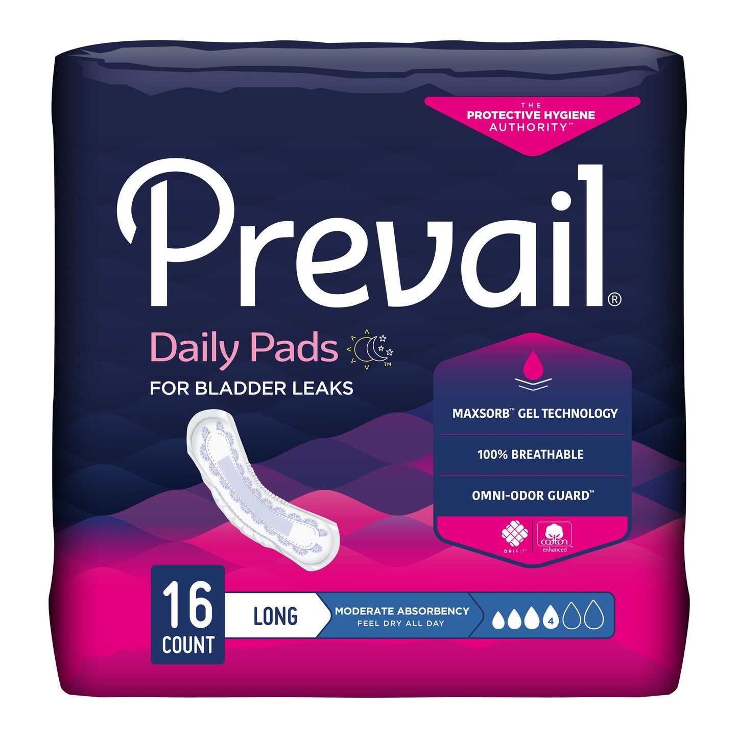 Prevail® Daily Pads Bladder Control Pad 11 Inch Length Moderate Absorbency Polymer Core One Size Fits Most (409933_BG)