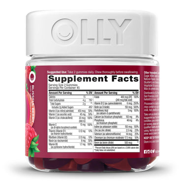 OLLY® Women's Multi Multivitamin Supplement MultiVitamins With Folic Acid Assorted Strengths - 240 mcg Gummy 90 per Bottle Blissful Berry Flavor (1228372_BT)