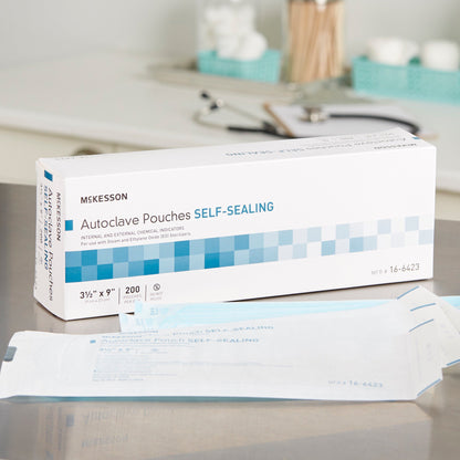 McKesson Sterilization Pouch Ethylene Oxide (EO) Gas / Steam 3-1/2 X 9 Inch Transparent Blue / White Self Seal Paper / Film (960943_BX)