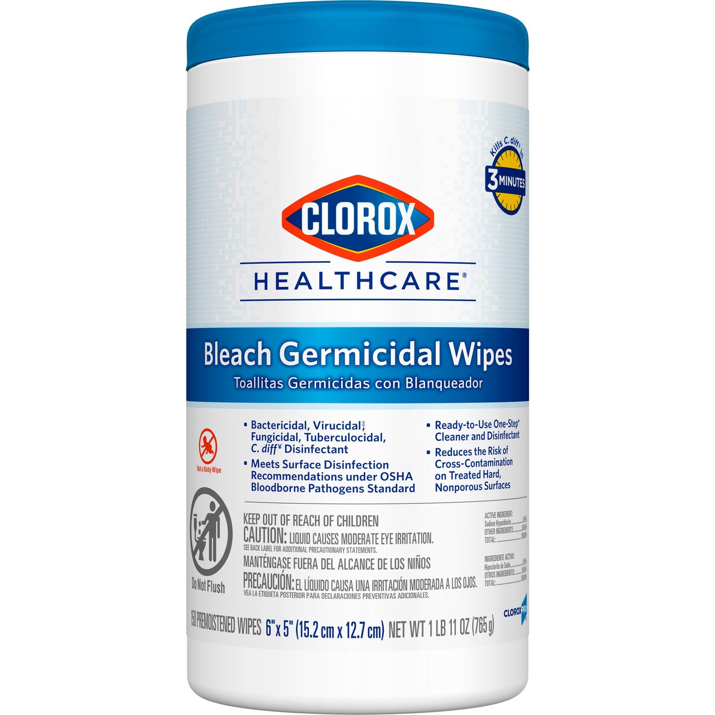 Clorox Healthcare® Surface Disinfectant Cleaner Premoistened Bleach Germicidal Manual Pull Wipe 150 Count Canister Floral Scent NonSterile (726380_PK)