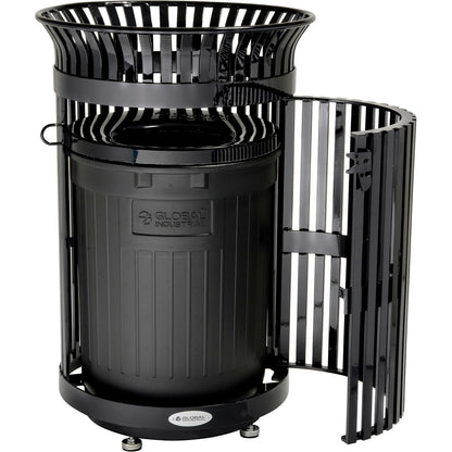 Global Industrial Outdoor Heavy-Duty Slatted Steel Trash Can w/ Door, 36 Gal., 42"H, Black (WB641630BK)