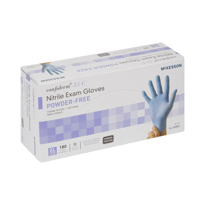 McKesson Confiderm® 3.5C Exam Glove X-Large NonSterile Nitrile Standard Cuff Length Textured Fingertips Blue Chemo Tested (767197_BX)