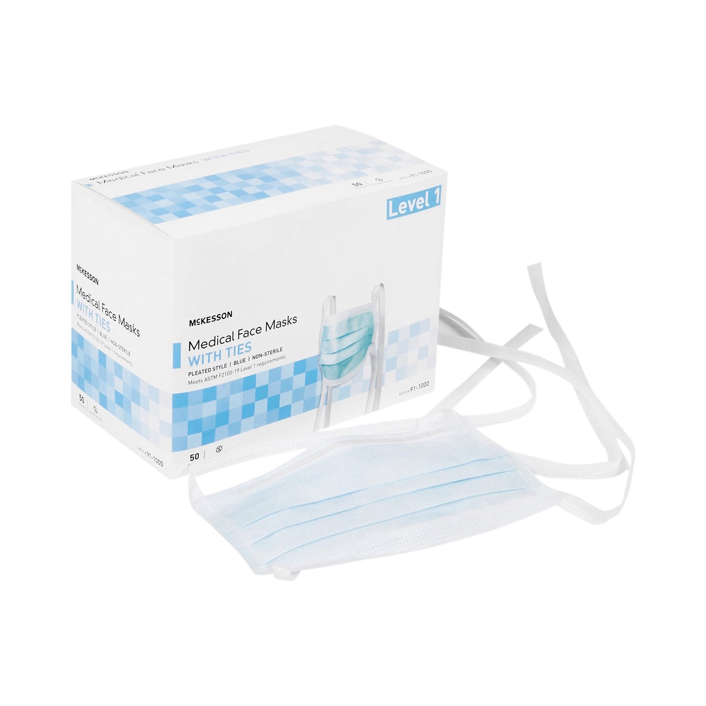 McKesson Surgical Mask ASTM Level 1 Tie Closure One Size Fits Most (188696_CS)