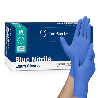 CareStock™ Exam Glove Medium NonSterile Nitrile Standard Cuff Length Textured Fingertips Blue Chemo Tested (1230897_CS)