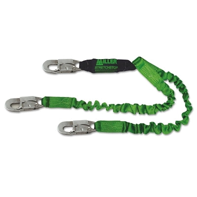 Honeywell StretchStop Lanyard w/Shock Absorber, 6ft, Anchorage Connection, 2 Leg,Green (493-8798SS-Z76FTGN)