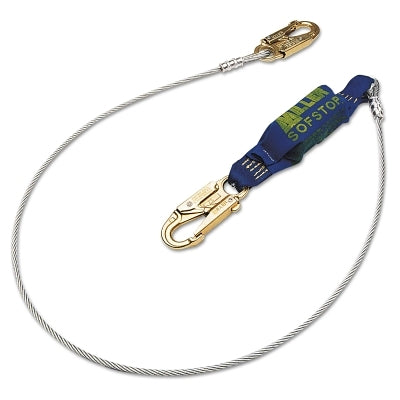 PIP Wire Rope Lanyard with SofStop Shock Absorber, Locking Snap Hooks, 1 Leg, Black (493-907K-Z76FTBL)