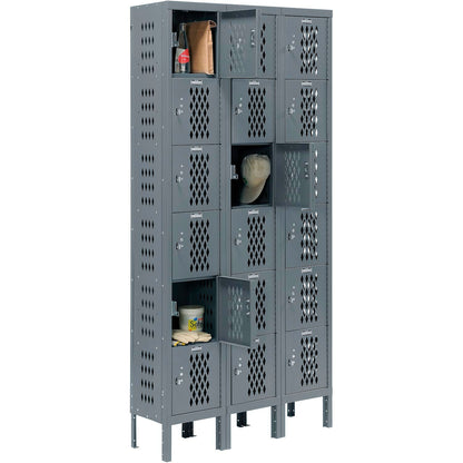 Global Industrial Capital 6-Tier 18 Door Ventilated Box Locker, 36"Wx15"Dx78"H,Assembled (WB493256GY)
