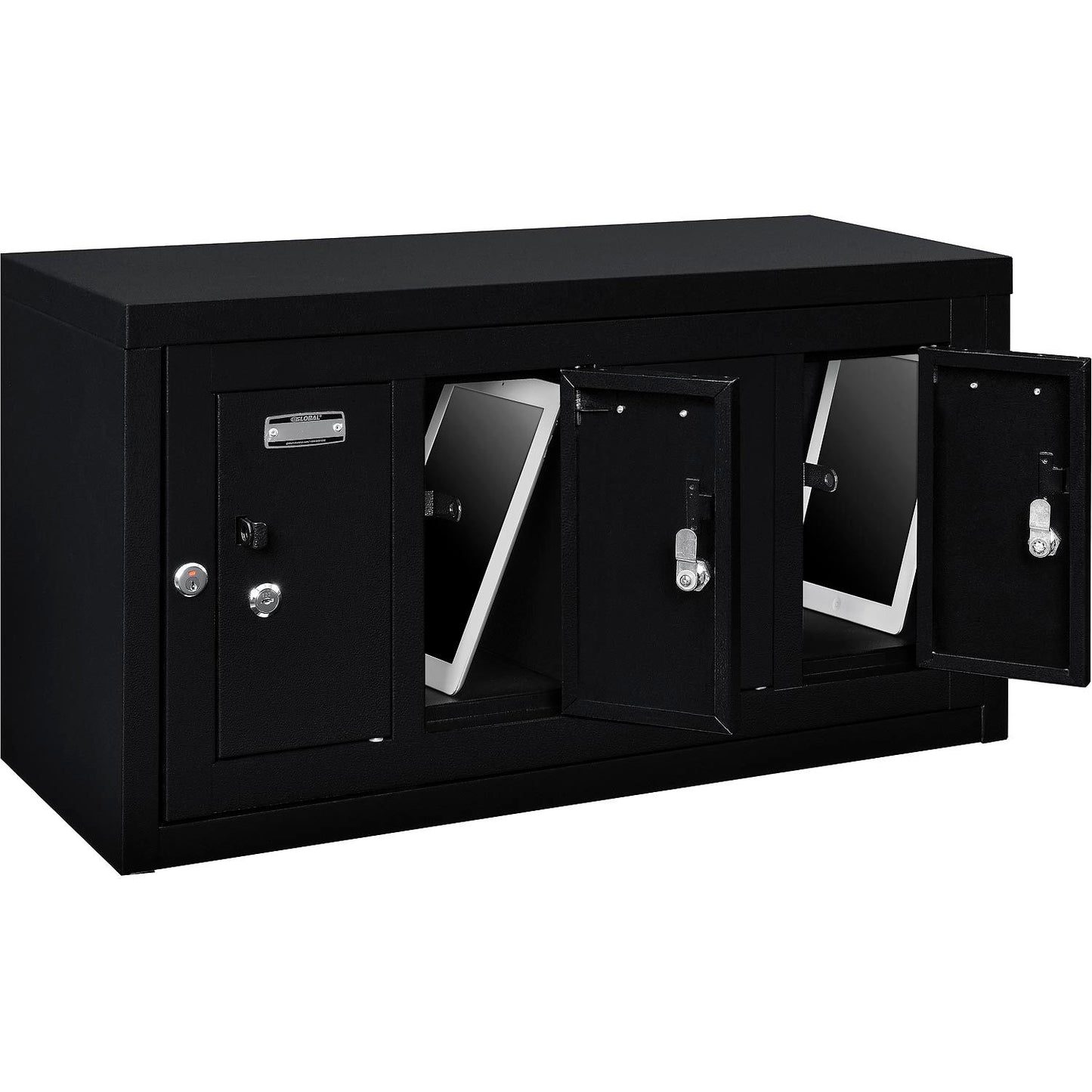 Global Industrial 1-Tier 4 Door Locker w/ Key Lock, 28-1/2"Wx11-1/4"Dx15-5/8"H, Blk, Assembled (WB493329BK)