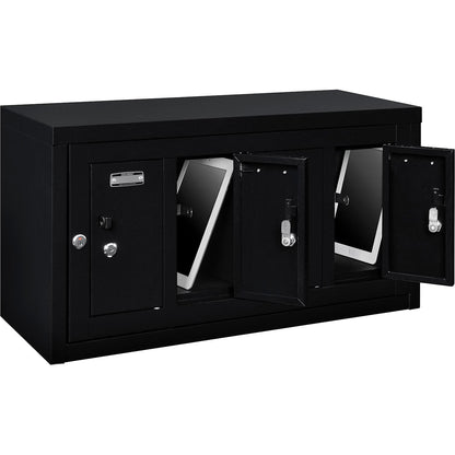 Global Industrial 1-Tier 4 Door Locker w/ Key Lock, 28-1/2"Wx11-1/4"Dx15-5/8"H, Blk, Assembled (WB493329BK)