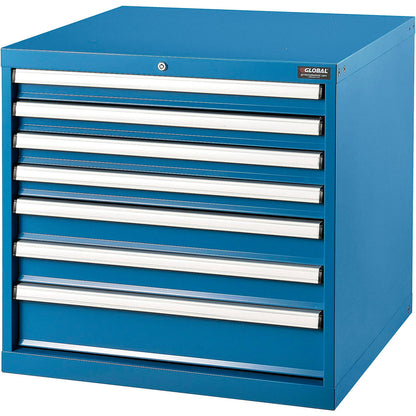 Global Industrial Modular Drawer Cabinet, 7 Drawers, w/Lock, 30"Wx27"Dx29-1/2"H, Blue (WB493360BL)