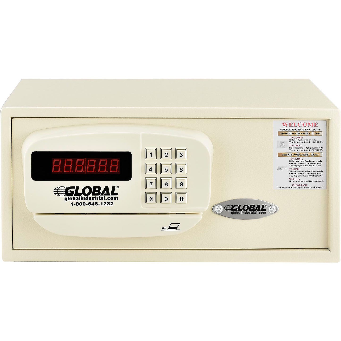 Global Industrial Personal Hotel Safe Electronic Lock Card Slot 15x10x7 Keyed Differently WHT (WB493383)