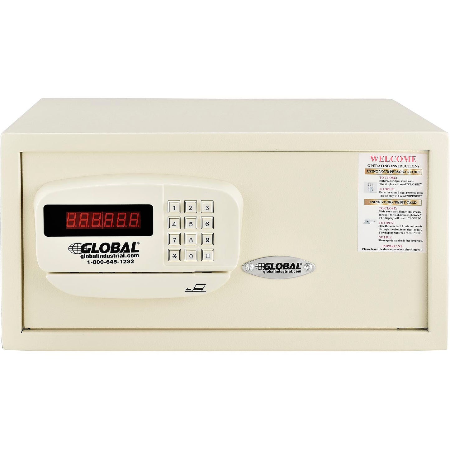 Global Industrial Personal Hotel Safe Electronic Lock Card Slot 18x15x9 Keyed Differently WHT (WB493384)