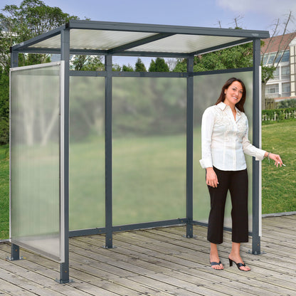 Global Industrial Bus Smoking Shelter Flat Roof W/ Three Sided Open Front 6'5"Wx3'8"Dx7'H Gray (WB493404)