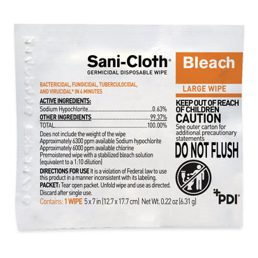 Sani-Cloth® Bleach Surface Disinfectant Cleaner Premoistened Germicidal Manual Pull Wipe 40 Count Individual Packet Chlorine Scent NonSterile (868718_CS)