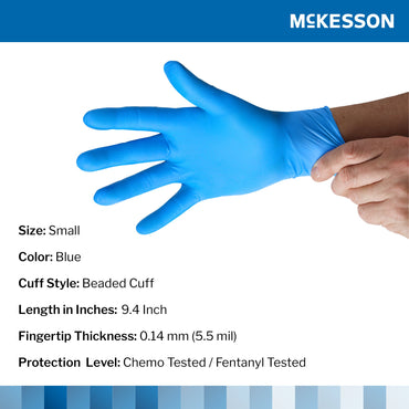 McKesson Confiderm® 6.8C Exam Glove Small NonSterile Nitrile Standard Cuff Length Fully Textured Blue Chemo Tested / Fentanyl Tested (1225743_CS)