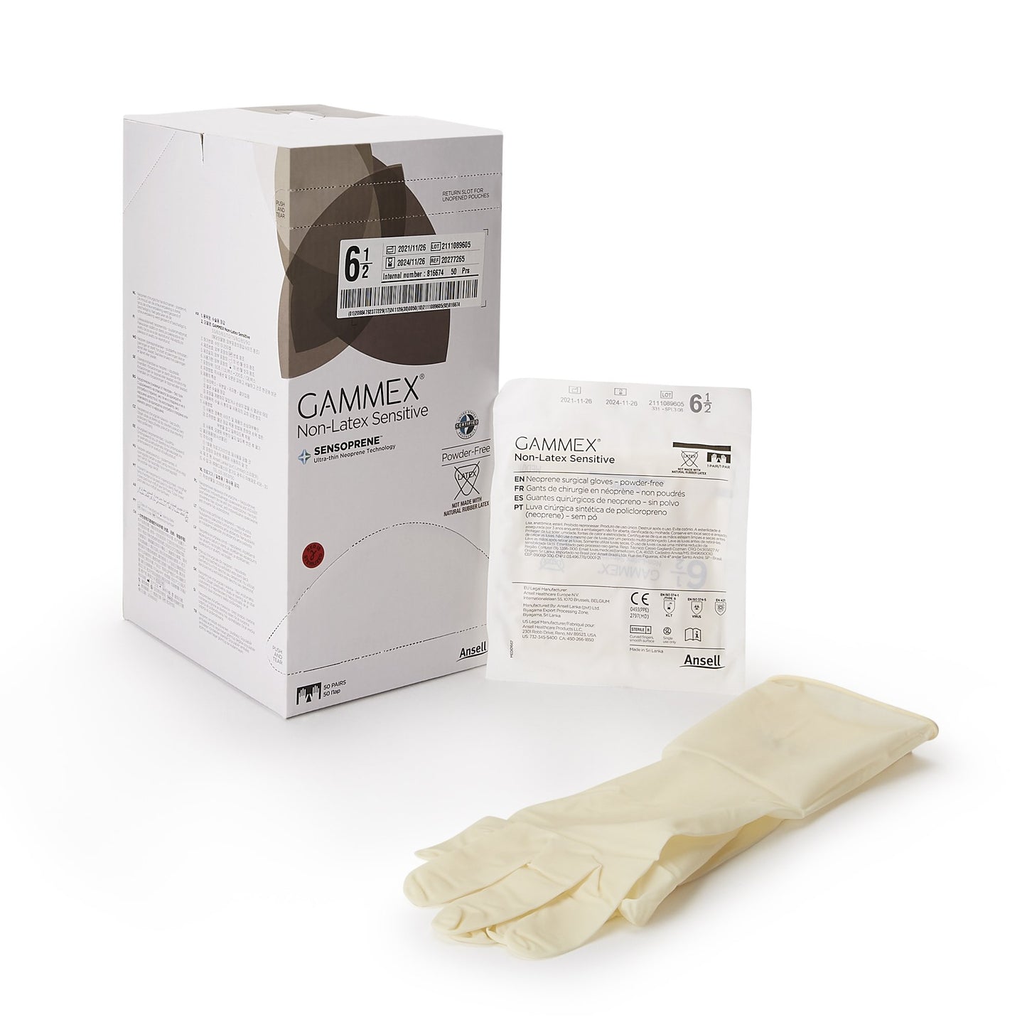 GAMMEX® Non-Latex Sensitive Surgical Glove Size 6.5 Sterile Polychloroprene Standard Cuff Length Micro-Textured Cream Chemo Tested (833673_CS)