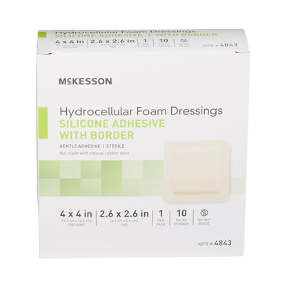 McKesson Foam Dressing 4 X 4 Inch With Border Film Backing Silicone Gel Adhesive Square Sterile (886432_CS)