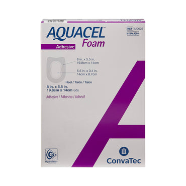 Aquacel® Foam Dressing 5-1/2 X 8 Inch With Border Waterproof Film Backing Silicone Adhesive Heel Sterile (802597_EA)