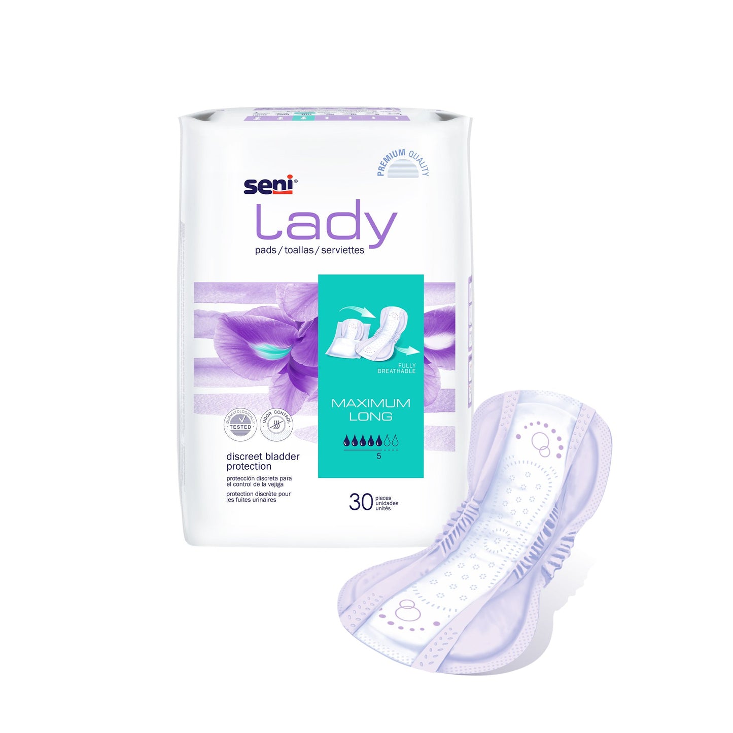 Seni® Lady Maximum Bladder Control Pad 11 Inch Length Moderate Absorbency Super Absorbent Core One Size Fits Most (1222537_PK)