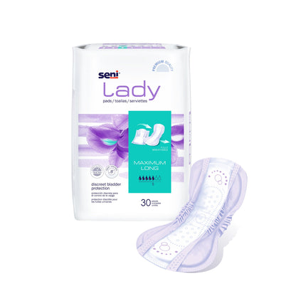 Seni® Lady Maximum Bladder Control Pad 11 Inch Length Moderate Absorbency Super Absorbent Core One Size Fits Most (1222537_PK)