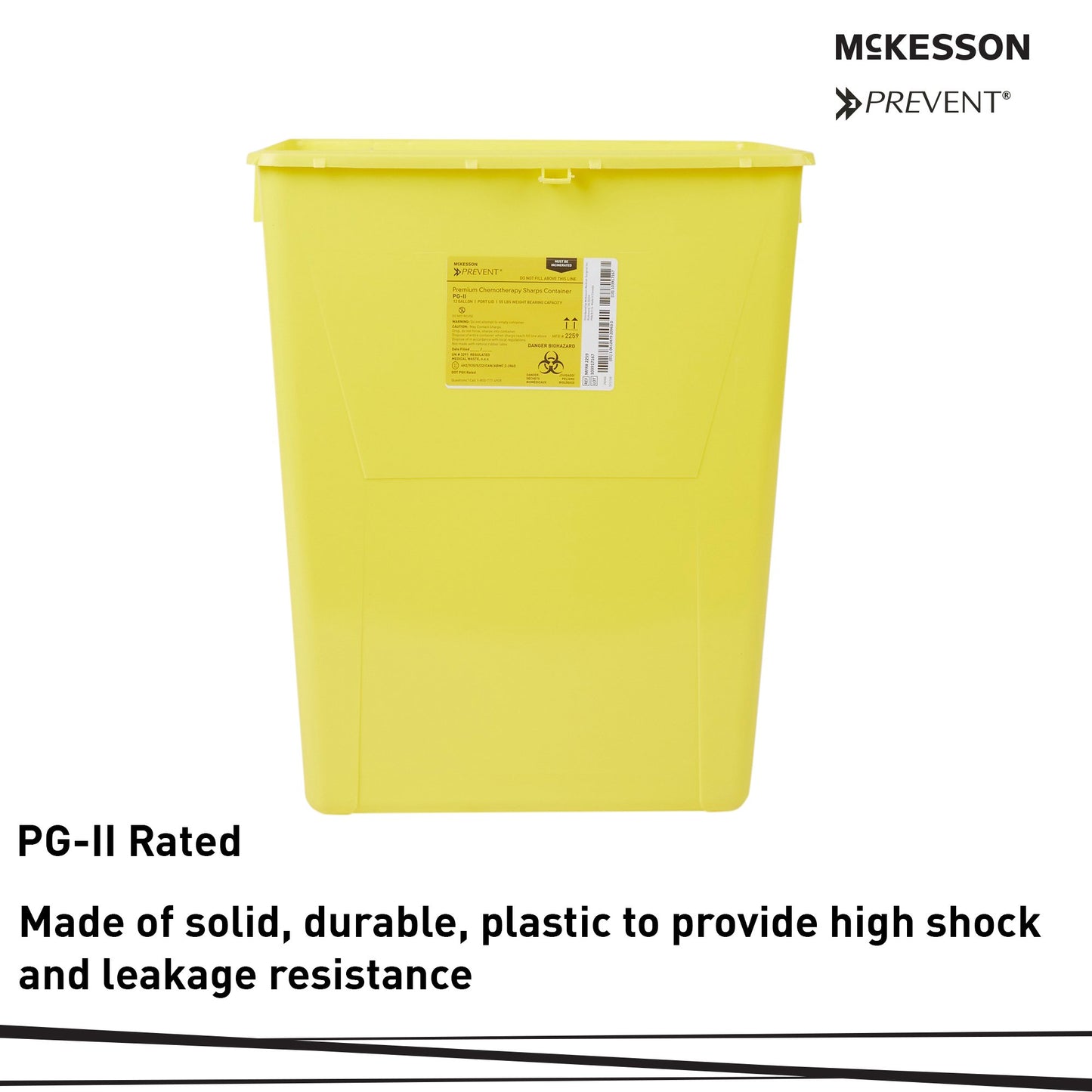 McKesson Prevent® Chemotherapy Waste Container Yellow Base 20-4/5 H X 17-3/10 W X 13 L Inch Vertical Entry 12 Gallon (869602_CS)