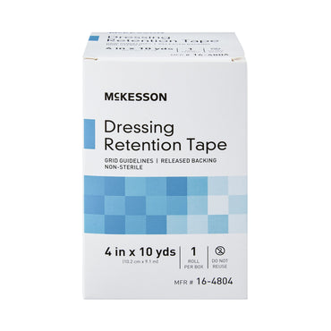 McKesson Water Resistant Dressing Retention Tape with Liner White 4 Inch X 10 Yard Nonwoven / Printed Release Paper NonSterile (1087972_CS)