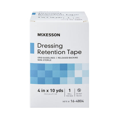 McKesson Water Resistant Dressing Retention Tape with Liner White 4 Inch X 10 Yard Nonwoven / Printed Release Paper NonSterile (1087972_CS)