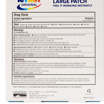 Icy Hot® Topical Pain Relief 5% Strength Menthol Patch 5 per Box (489911_PK)
