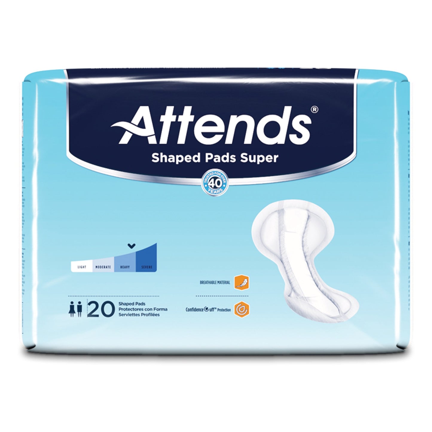 Attends® Shaped Pads Super Bladder Control Pad 13 X 27.2 Inch Heavy Absorbency Polymer Core One Size Fits Most (1186540_PK)