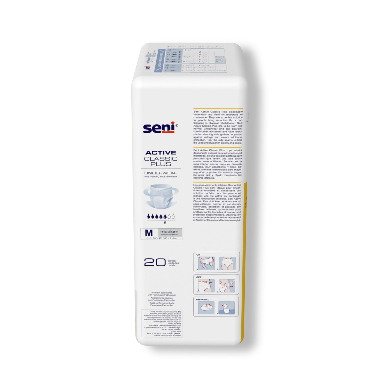 Seni® Active Classic Plus Unisex Adult Absorbent Underwear Pull On with Tear Away Seams Medium Disposable Moderate Absorbency (1163843_PK)